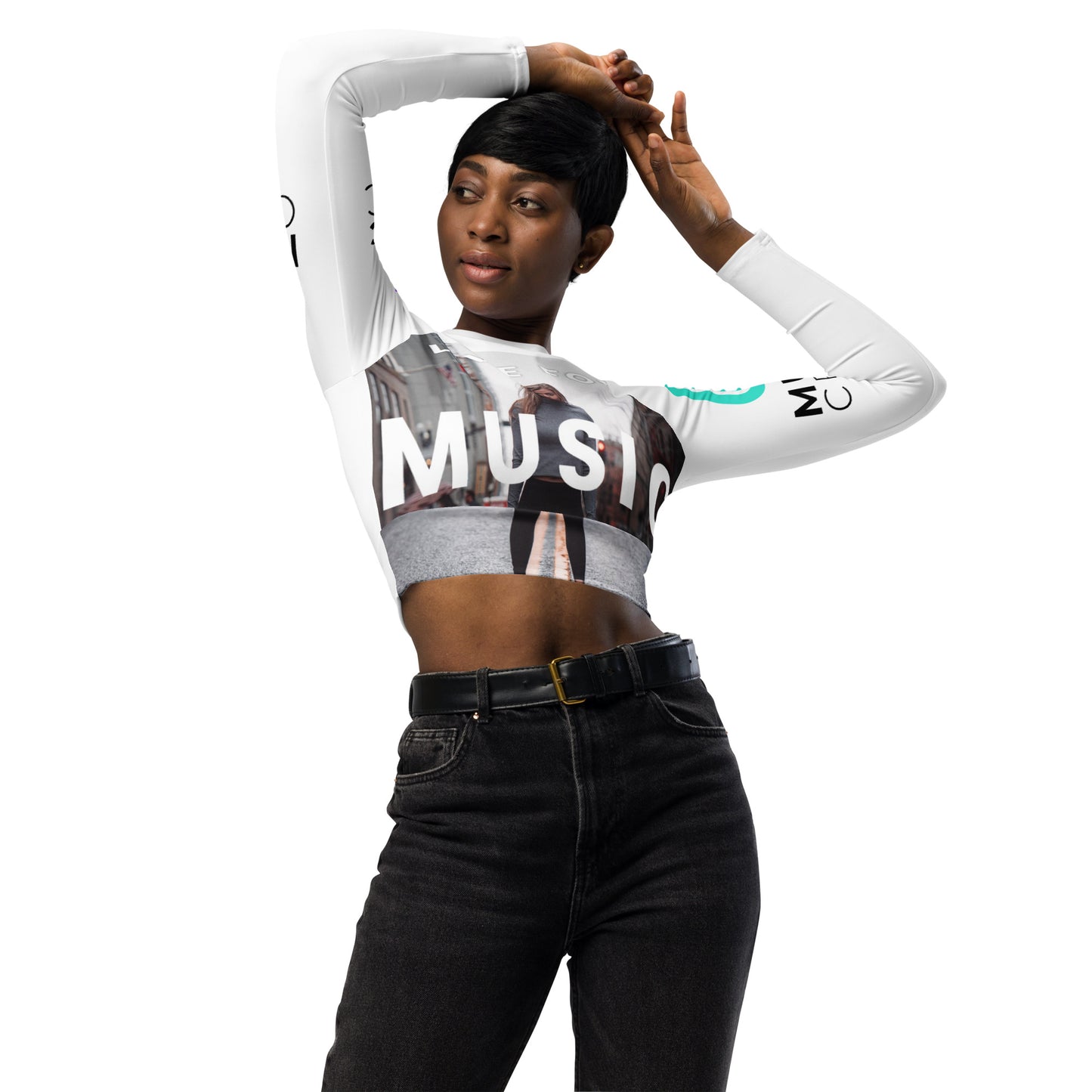 LIVE FOR MUSIC Recycled long-sleeve crop top